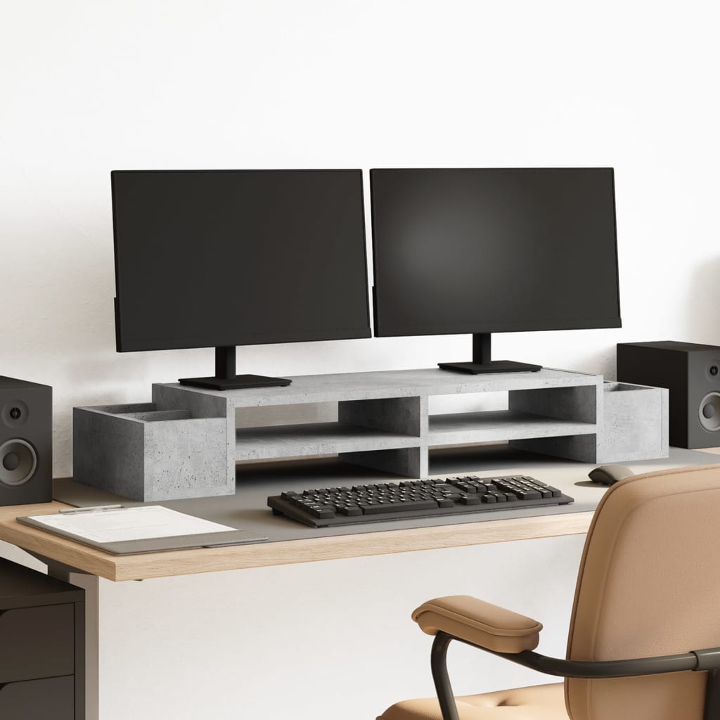Vidaxxl Monitorständer mit Stauraum 100x27x15 cm Holz Betongrau