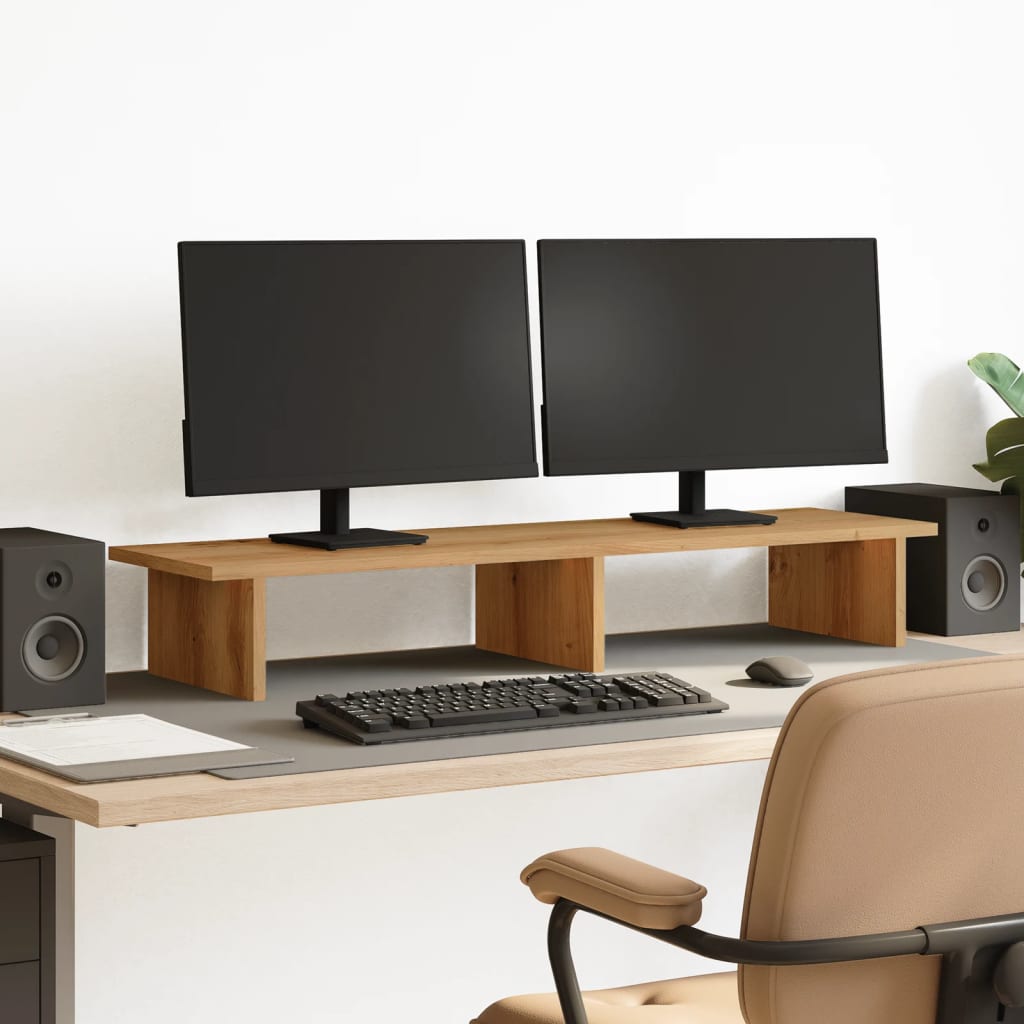 VidaXL Monitorständer 100 x 27 x 15 cm, handgefertigtes Holz, handgefertigte Eiche