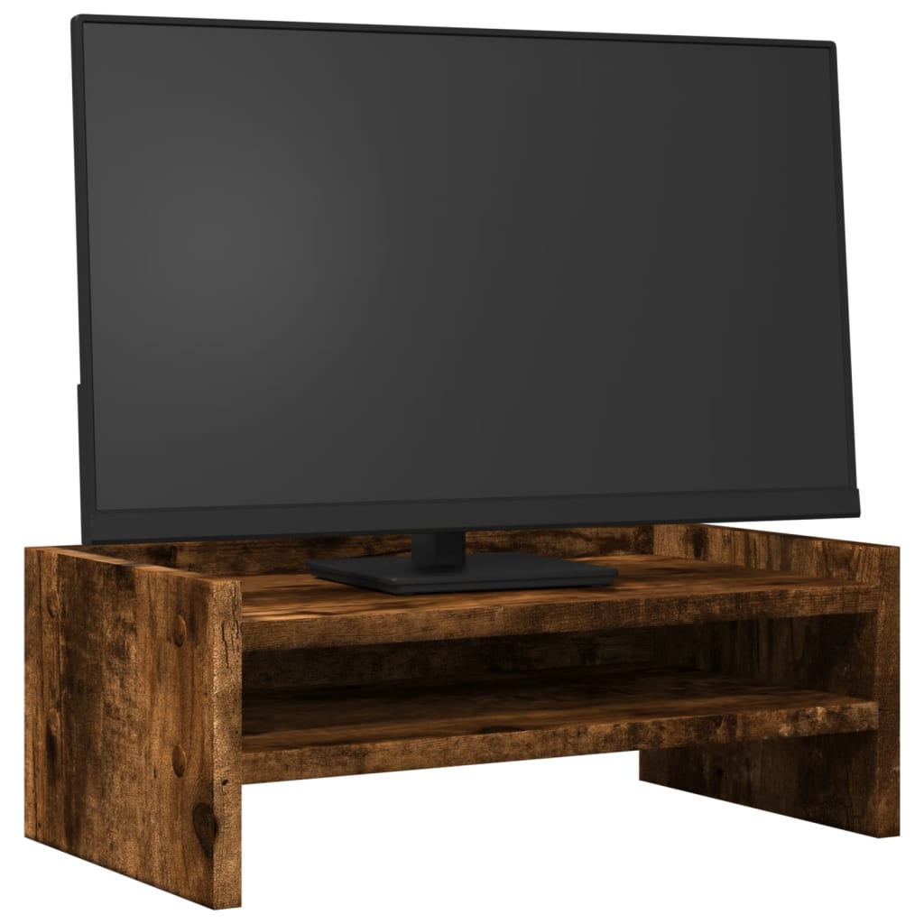 Support de moniteur Vidaxl 42x24x16 cm en bois transformé en bois de chêne fumé de couleur