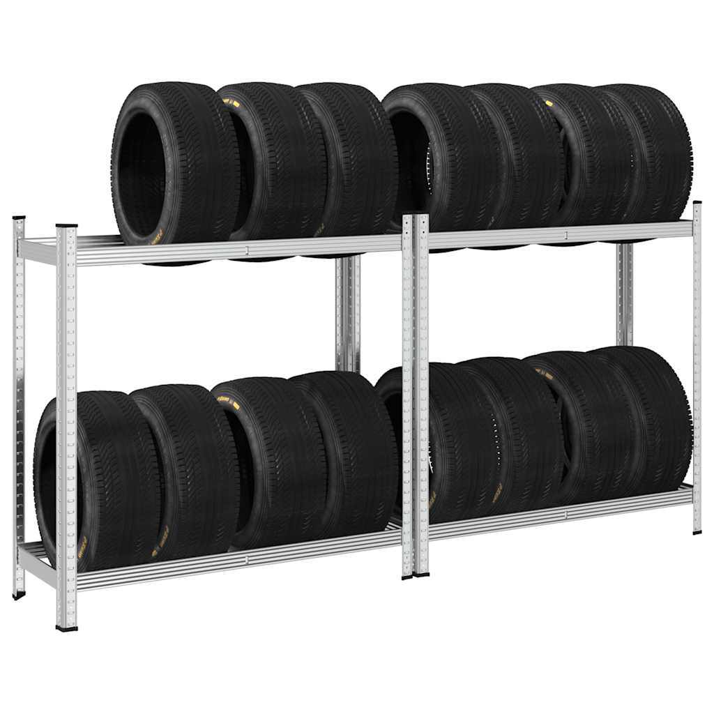 Vidaxl 2-lagers däck rack 2 st 110x40x109 cm stål silver färgad