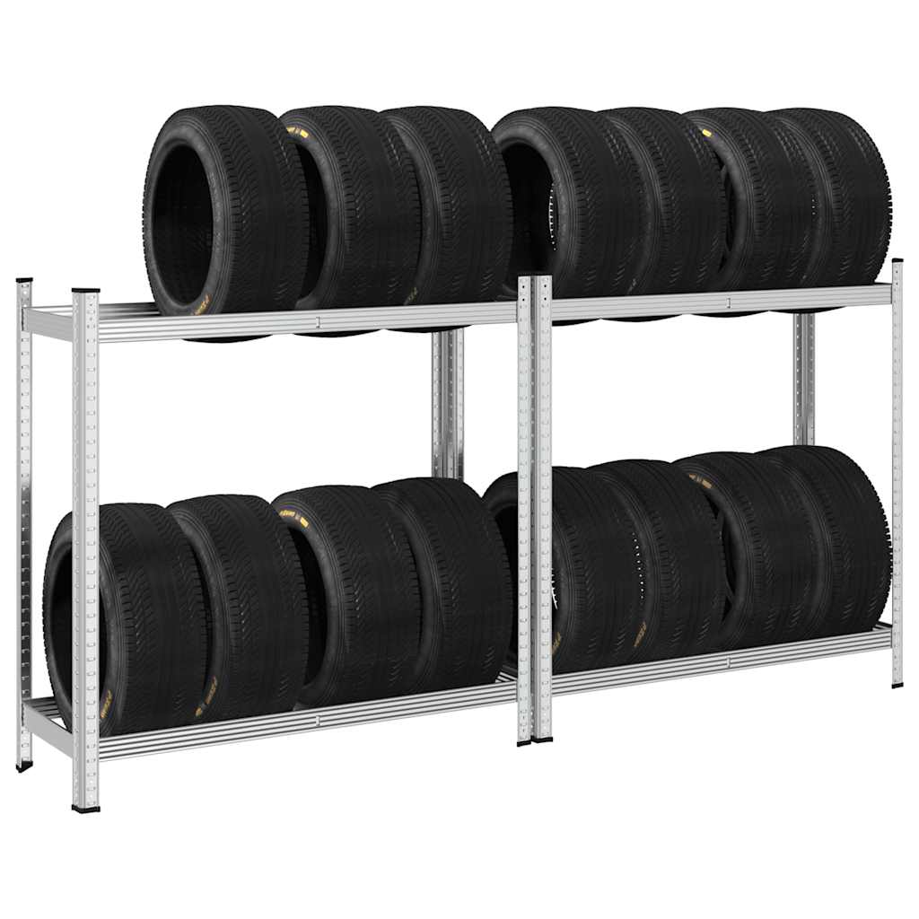 Vidaxx 2-Lagen-Reifenregale 2 Stück 110x40x109 cm Stahl silberfarben