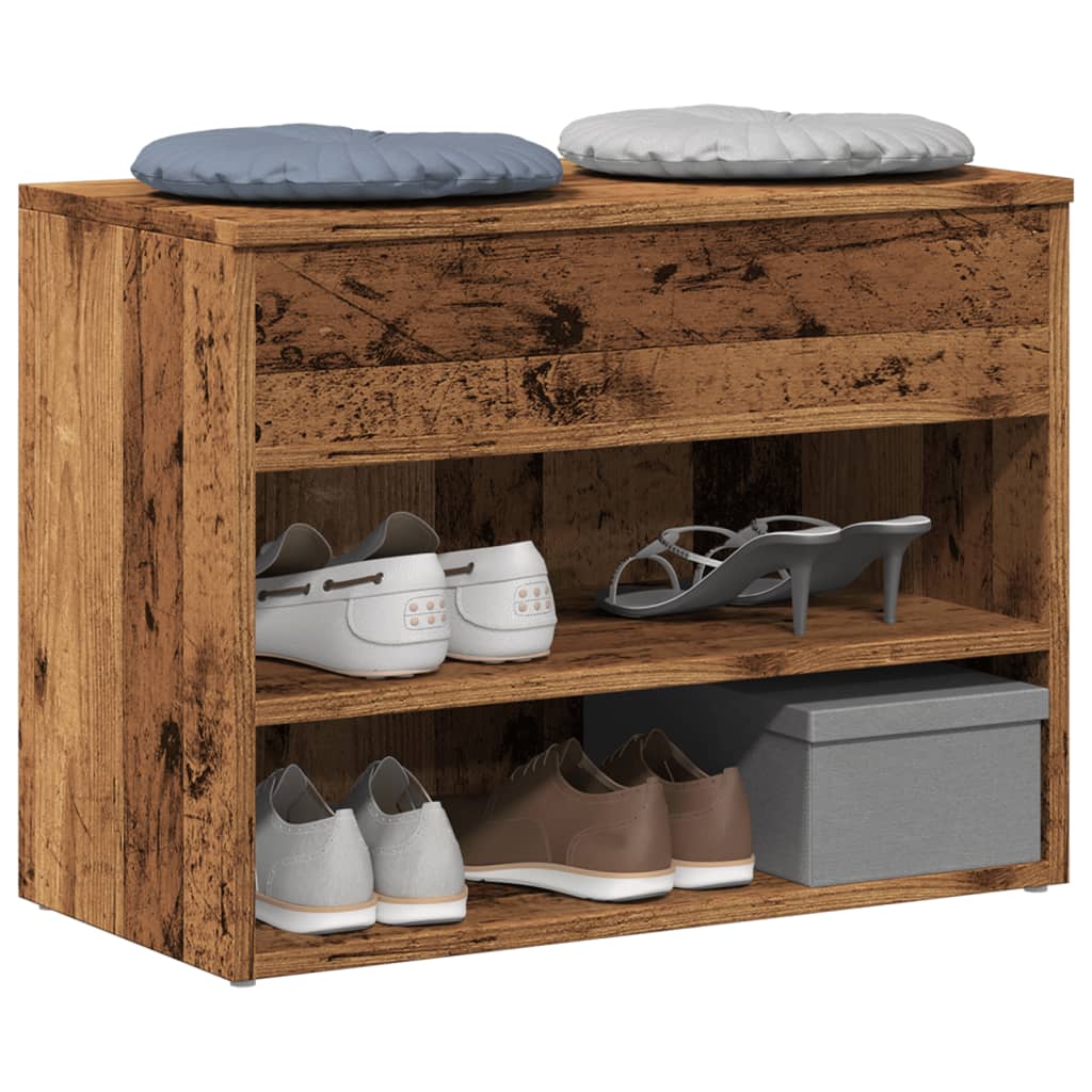 VidaXL Schuhbank 60x30x45 cm handgefertigtes Holz, altholzfarben