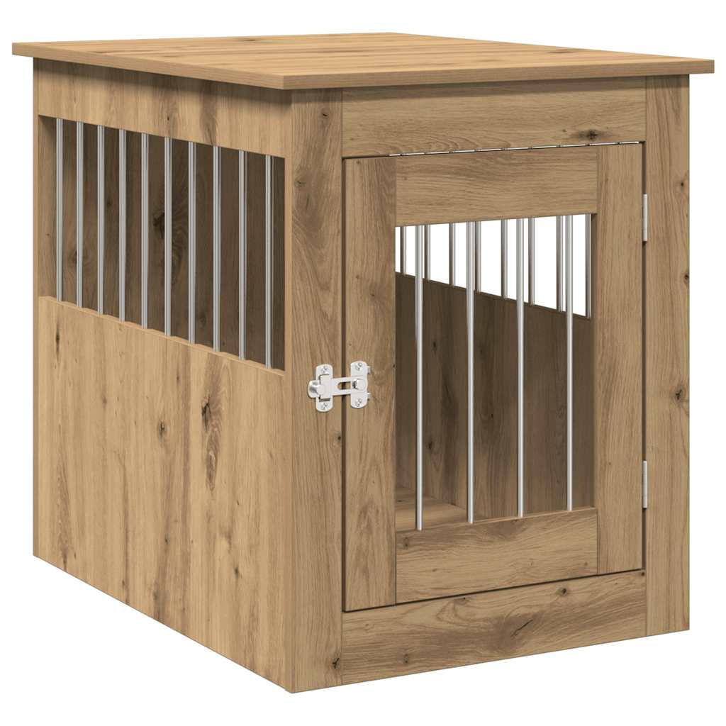 Vidaxxl Hundebox 55x75x65 cm aus handgefertigtem Holz, handwerklich eichenfarben