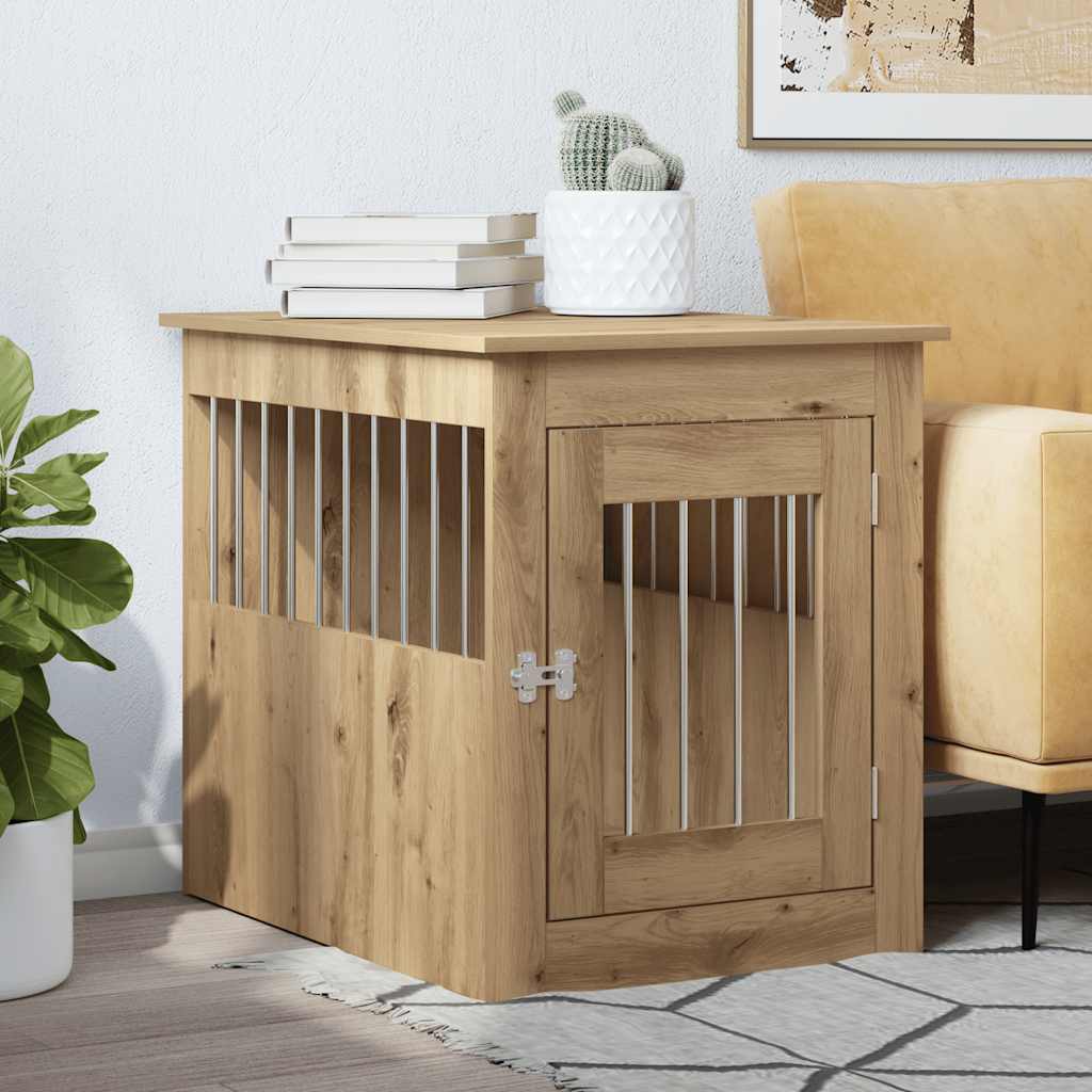 Vidaxxl Hundebox 55x75x65 cm aus handgefertigtem Holz, handwerklich eichenfarben