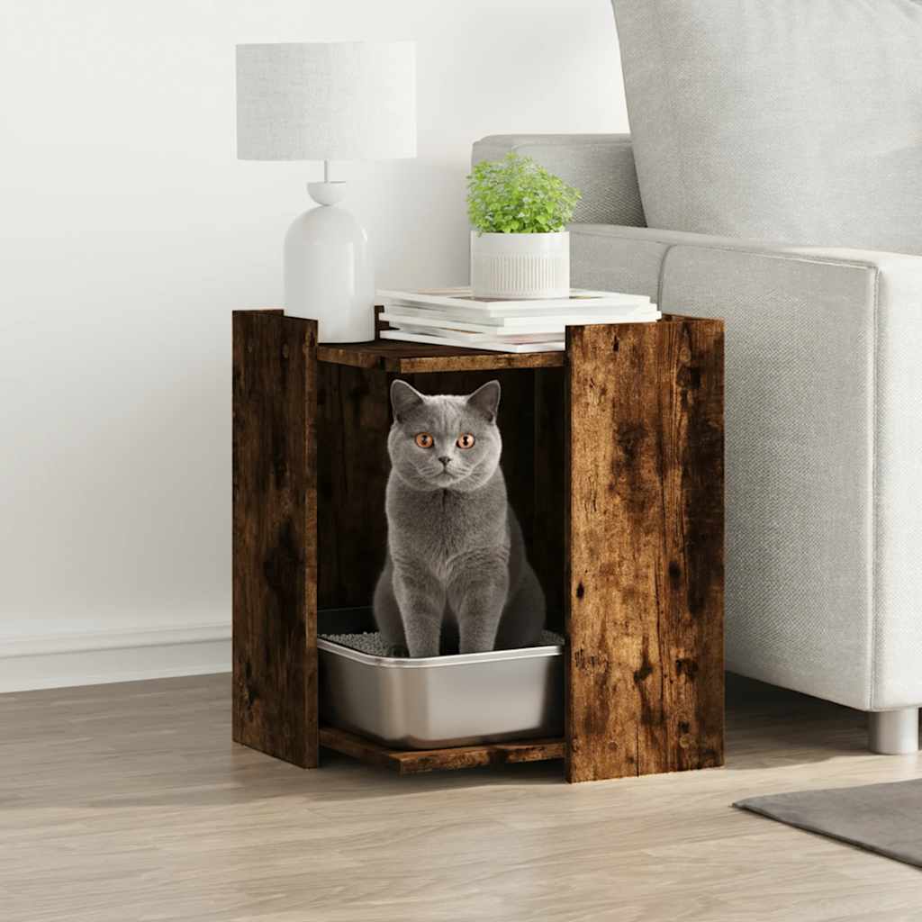 Vidaxxl Katzentoilette 42x42x51 cm verarbeitetes Holz, geräucherte Eiche