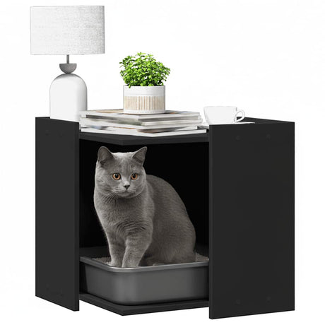 Vidaxxl Katzentoilette 53x53x51 cm lackiertes Holz schwarz