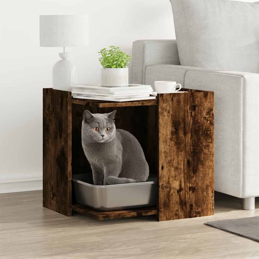 Vidaxxl Katzentoilette 53x53x51 cm verarbeitetes Holz, geräucherte Eiche