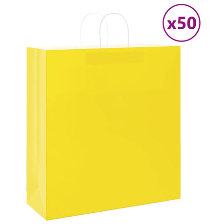 Vidaxl papieren zakken 50 st met hengsels 45x17x48 cm geel