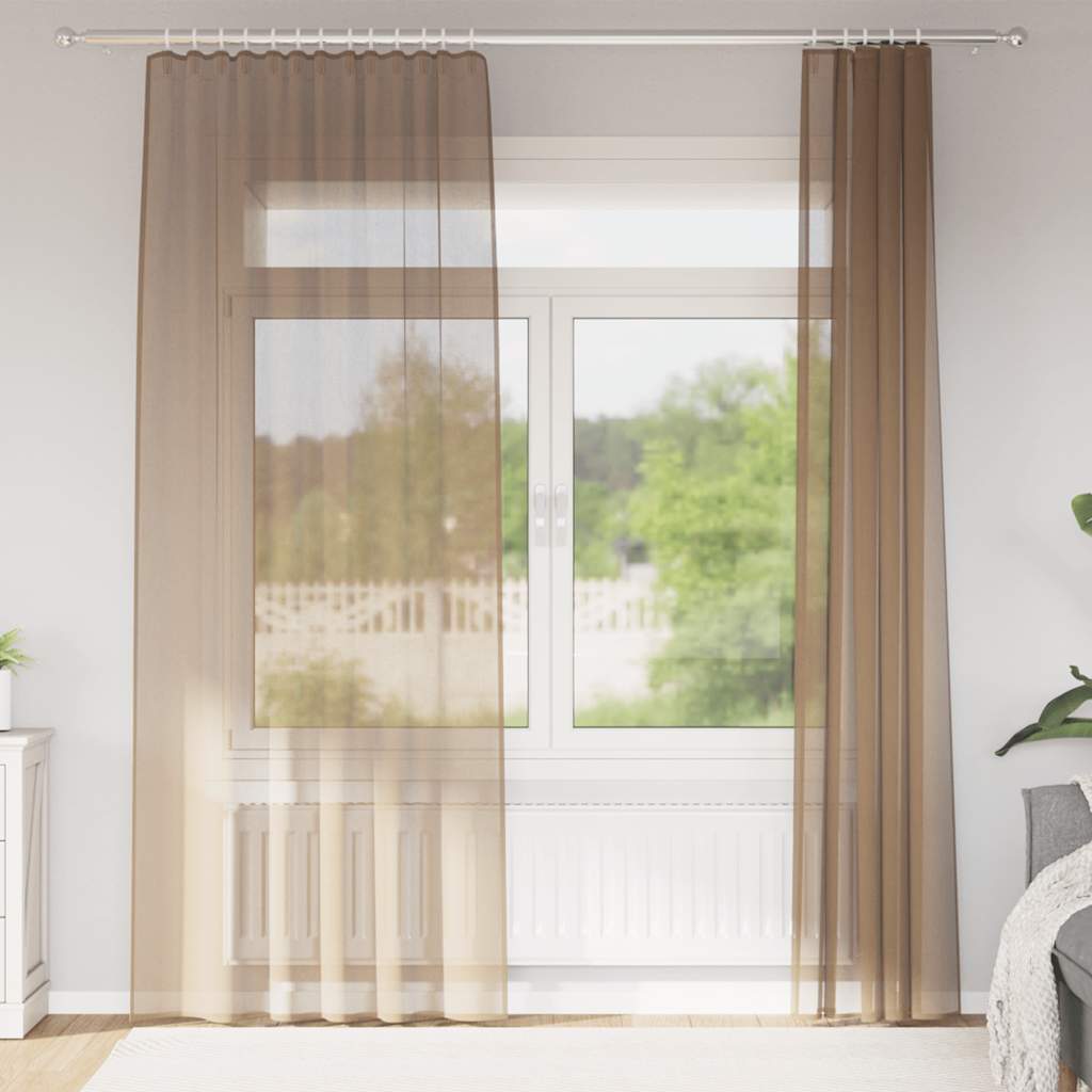 Vidaxl gordijnen voile met roedezakken 2 st lichtbruin