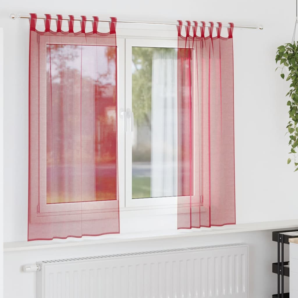 Vidaxl gordijnen voile met roedezakken 2 st wijnrood