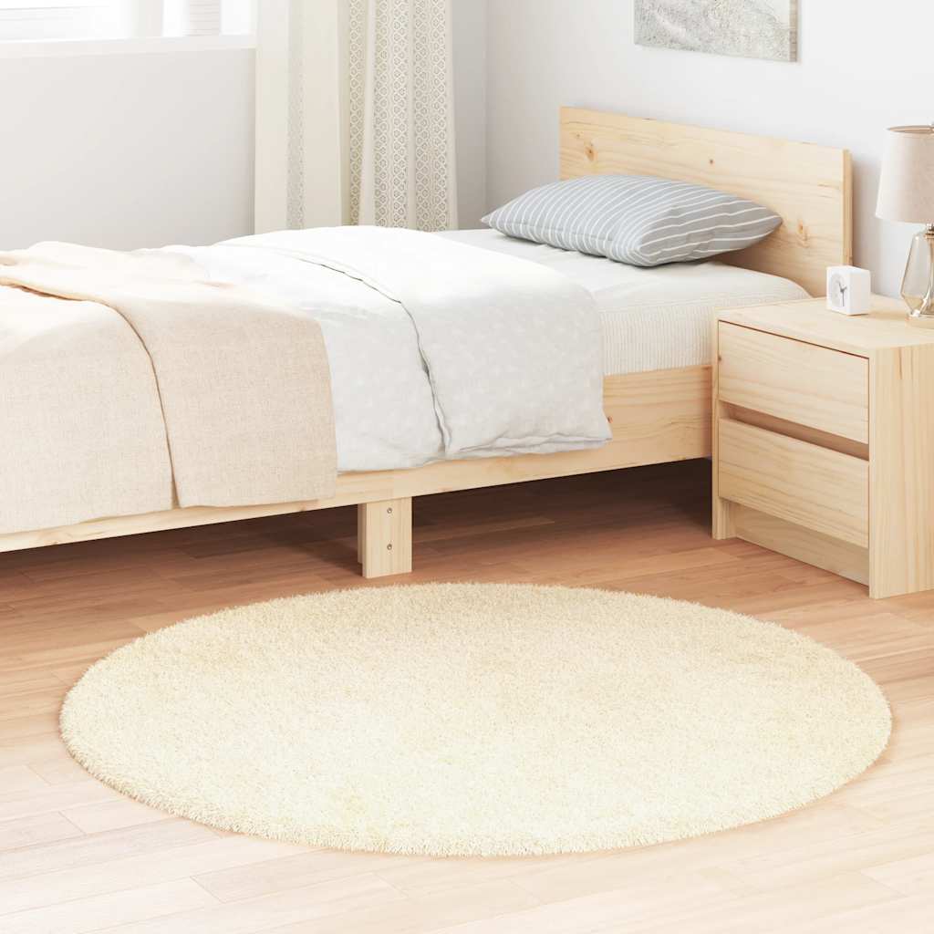 Vidaxl hoogpolig vloerkleed navarra 120x120 cm polyester crèmekleurig