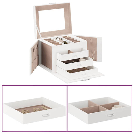 Vidaxl sieradendoosje 4laags spiegel afsluitbaar 22,5x17,5x16,5 cm wit