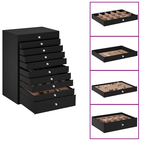Vidaxl sieradendoos 10-laags met horlogehouders zwart 29x20,5x40,5 cm