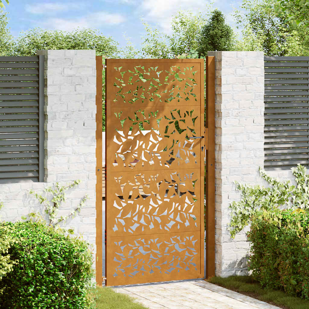 Vidaxl poort met bladontwerp 100x175 cm weervast staal