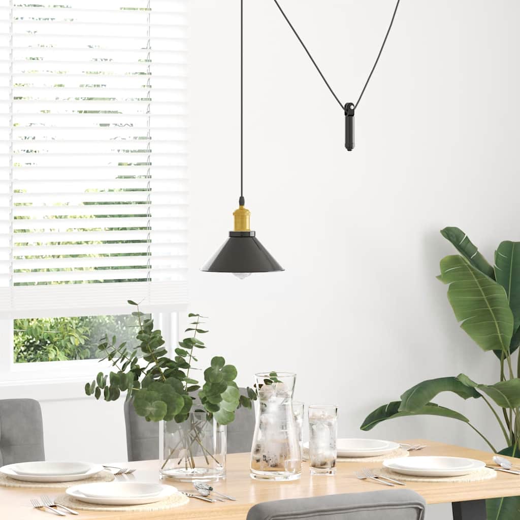 Vidaxl hanglamp in hoogte verstelbaar e27 ø22 cm metaal glanzend zwart