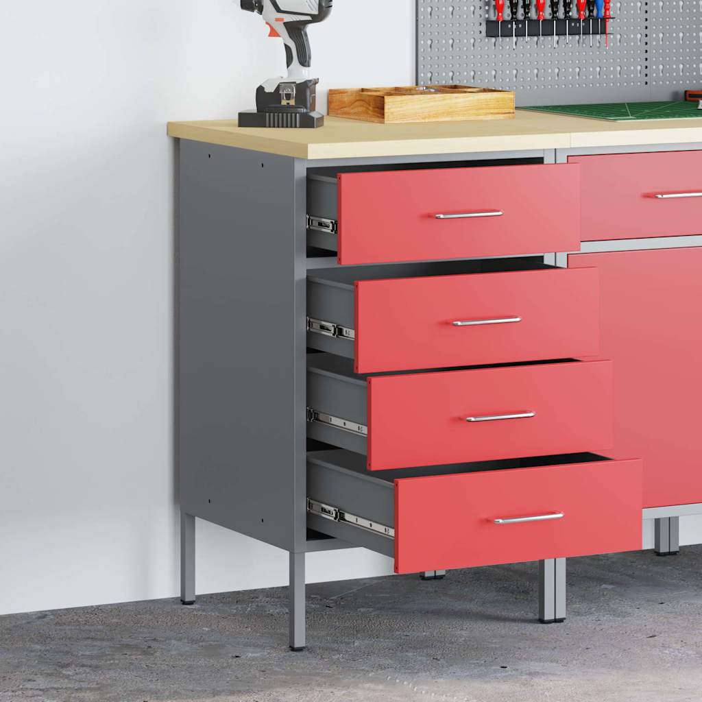 Vidaxl werkbank rood en grijs 50 x 55 x 85 cm engineered hout en staal