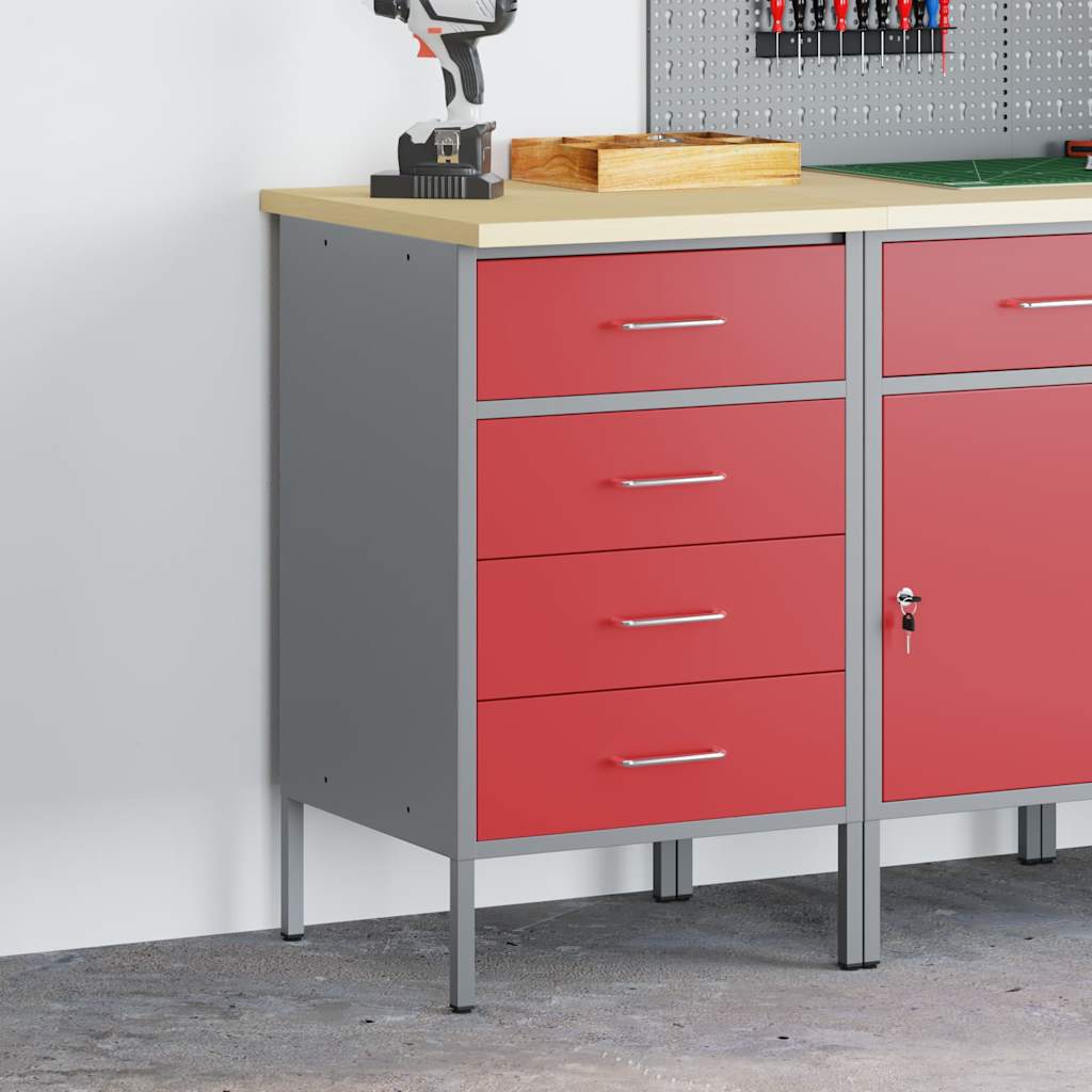 Vidaxl werkbank rood en grijs 50 x 55 x 85 cm engineered hout en staal
