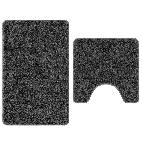 Vidaxl antislip badmat set 2 pcs donkergrijs pp