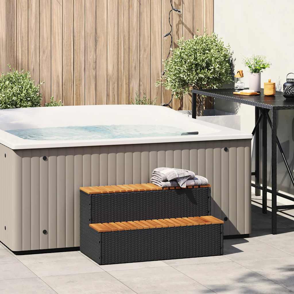 Vidaxl hottub-opstap 100x50x50,5 cm poly rattan massief acaciahout