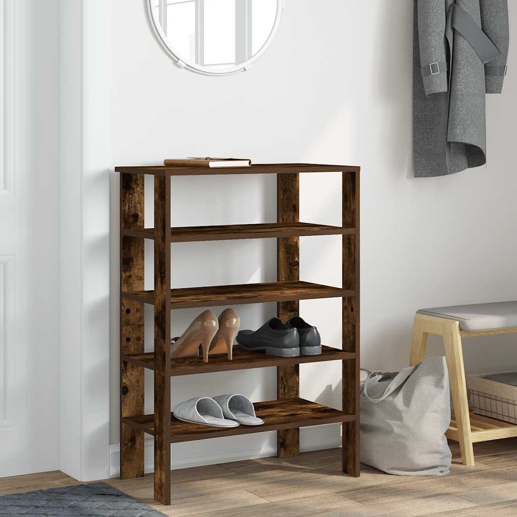 Vidaxl Shoe Rack 61x32x87.5 cm de madera procesada de roble ahumado