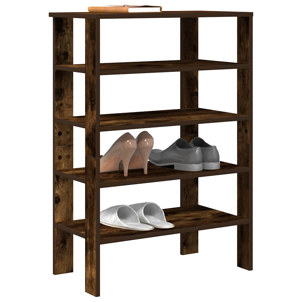 Vidaxl Shoe Rack 61x32x87.5 cm de madera procesada de roble ahumado