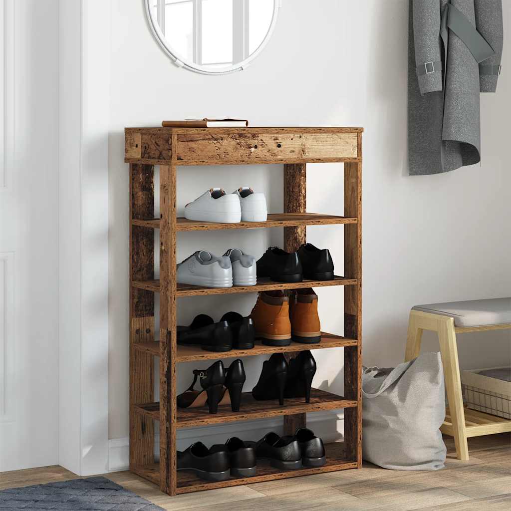 Vidaxl Shoe Rack 60x30x98 cm forarbejdet træ gammel træ -farvet