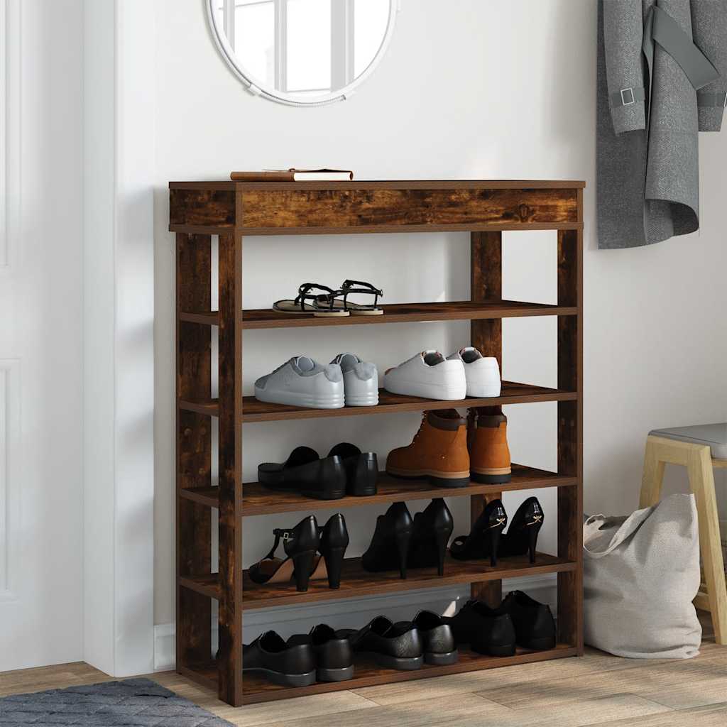 Vidaxl Shoe Rack 80x30x98 cm de madera procesada de roble ahumado coloreado