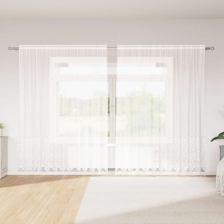 Vidaxl kantgordijn met gordijnen bloemen wit 245x300cm polyester
