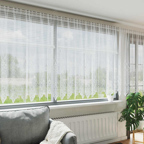 Vidaxl kantgordijn met gordijnen bloemen wit 140 x 500 cm polyester
