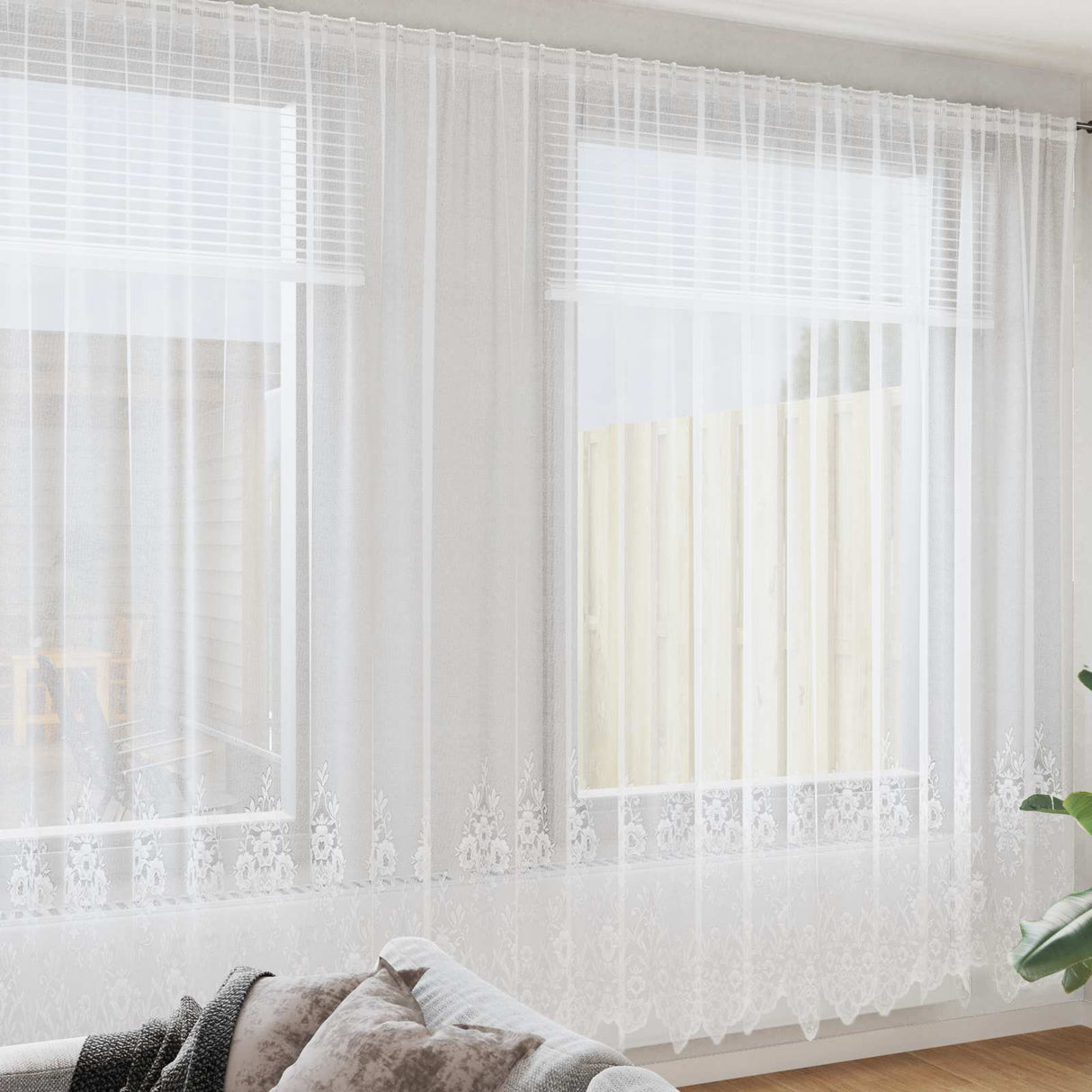 Vidaxl kantgordijn met gordijnen bloemen wit 260 x 1200 cm polyester