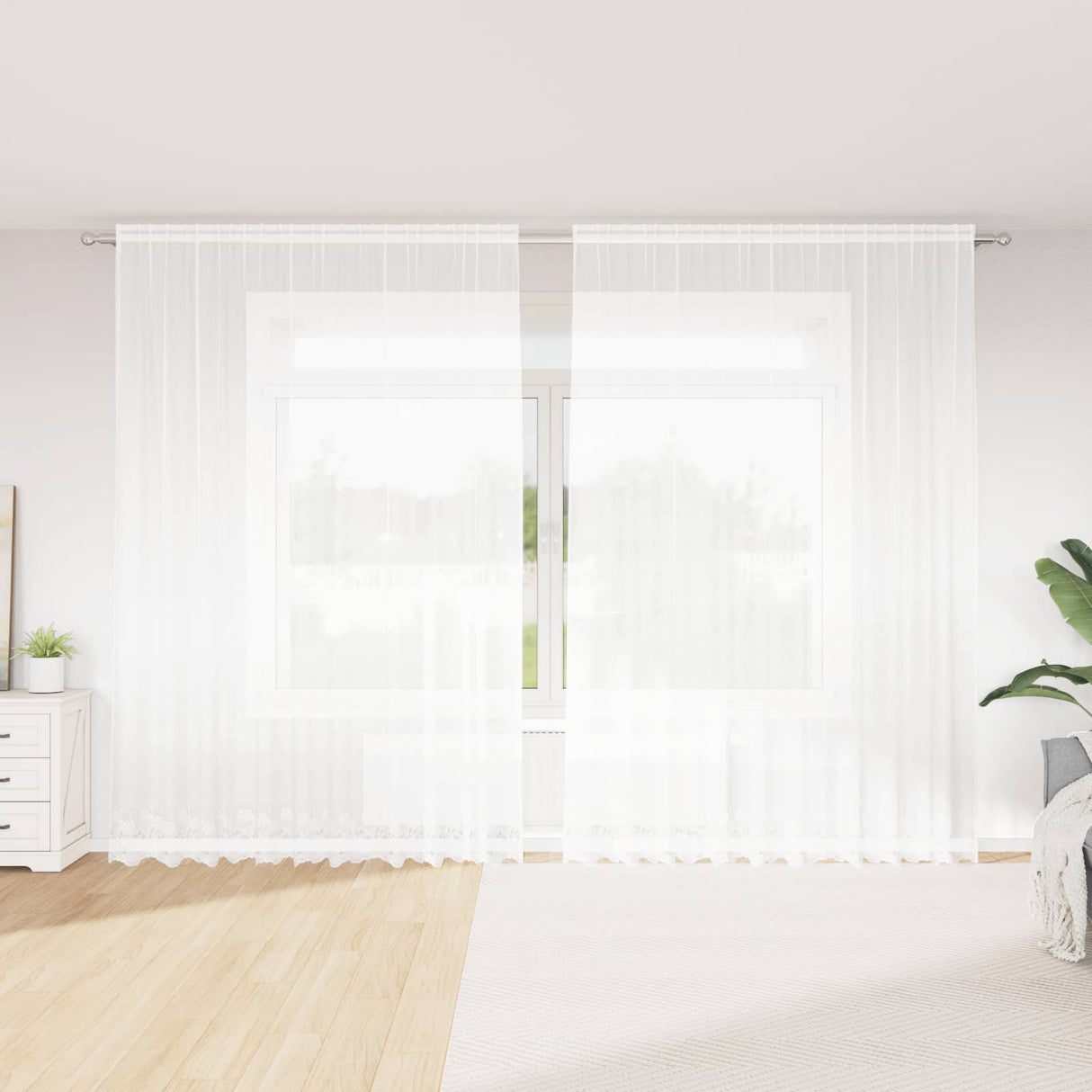 Vidaxl kantgordijn met gordijnen bloemen wit 260 x 300 cm polyester