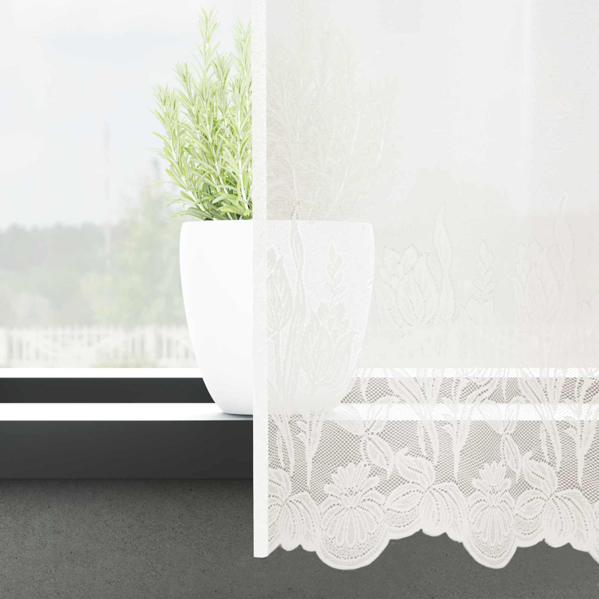 Vidaxl kantgordijn met gordijnen bloemen wit 260 x 1200 cm polyester