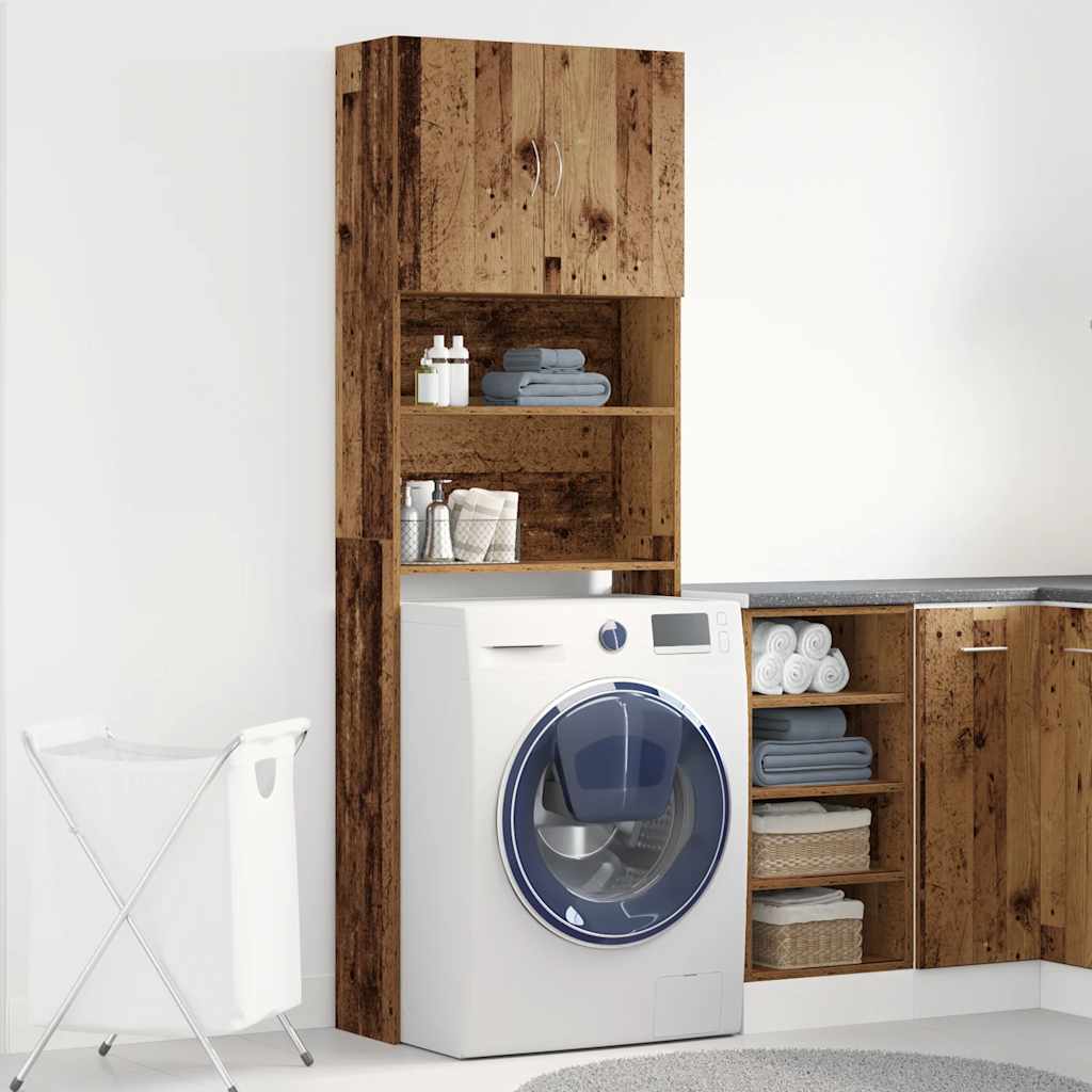 Vidaxl wasmachinekast 64x24x190 cm bewerkt hout oud houtkleurig