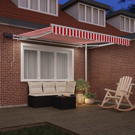 Vidaxl inklapbaar zonnescherm rood en wit 350 x 250 cm stof en staal