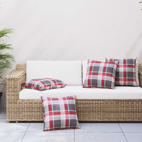 Vidaxl bankkussens 4 stuks rood geruit patroon 50x50 cm stof