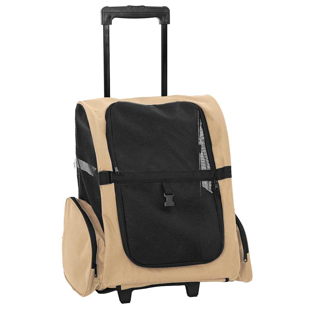 Vidaxl huisdierentrolley 3-in-1 48x32x(57-106) cm oxford stof zandkleurig