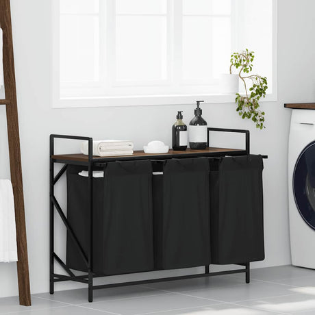 Vidaxl wasmand 3 vakken met plank bruin eikenkleurig