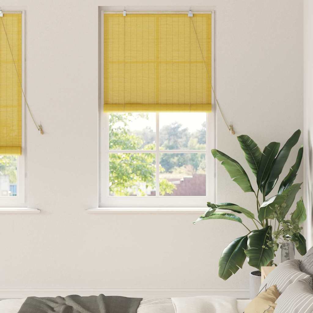 Vidaxl rolgordijn met gordijnen geel 80 x 220 cm bamboe