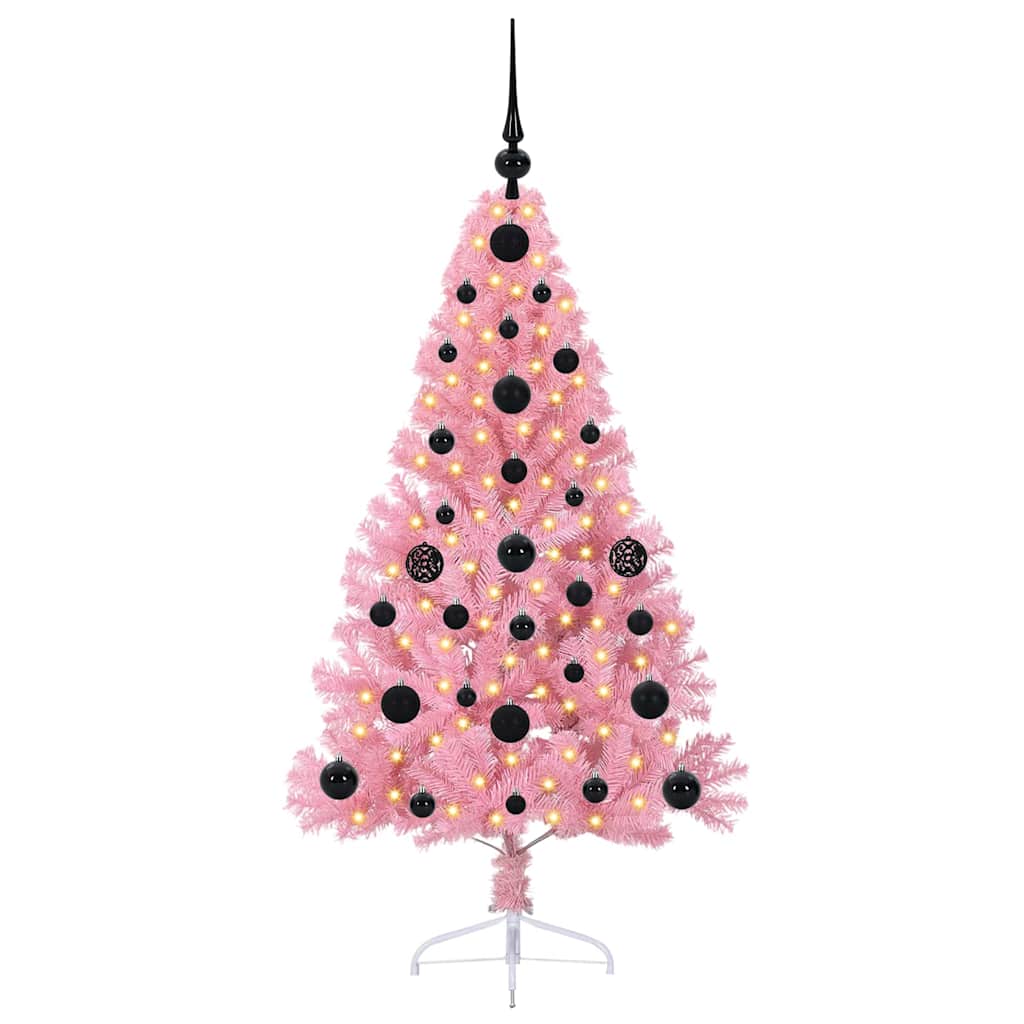 Vidaxl kunstmatig voorverlicht kerstboom met 150 led roze 120 cm pvc