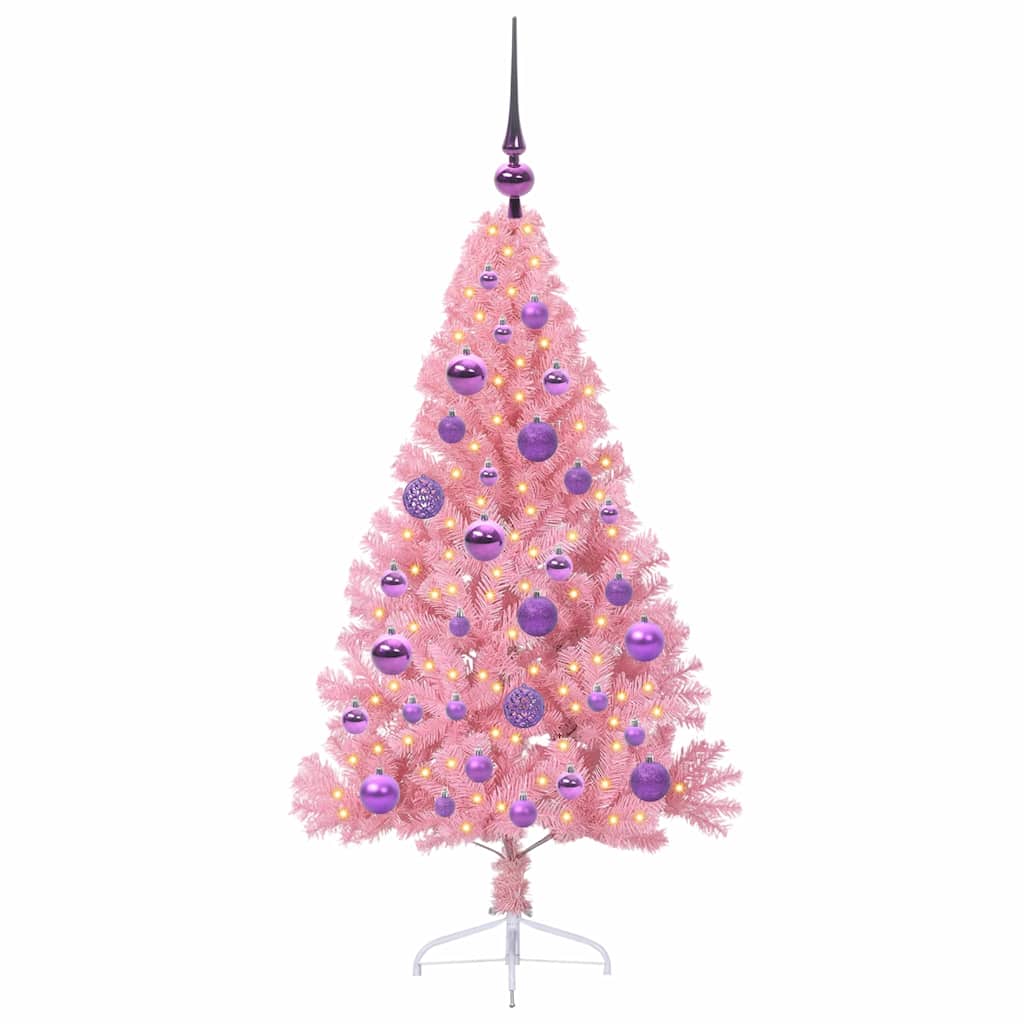 Vidaxl kunstmatig voorverlicht kerstboom met 150 led roze 120 cm pvc