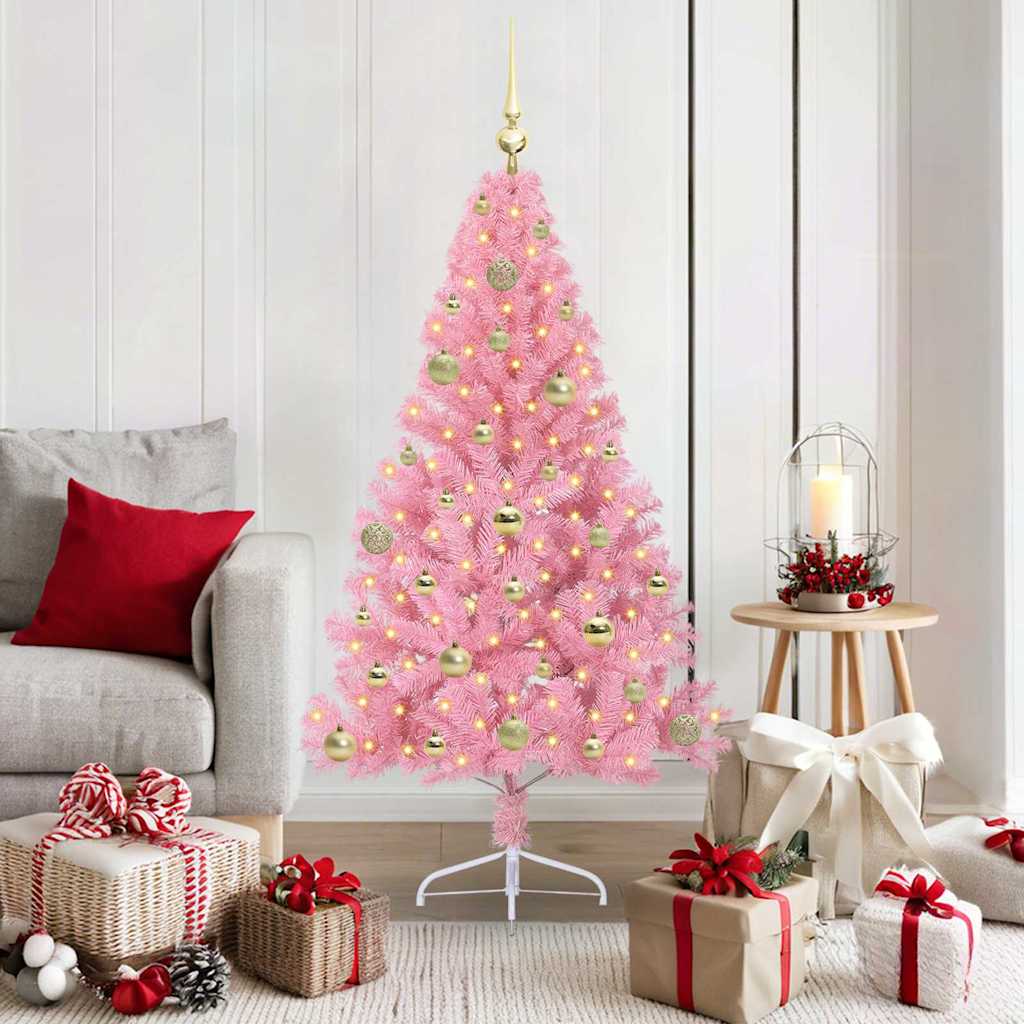 Vidaxl kunstmatig voorverlicht kerstboom met 150 led roze 150 cm pvc