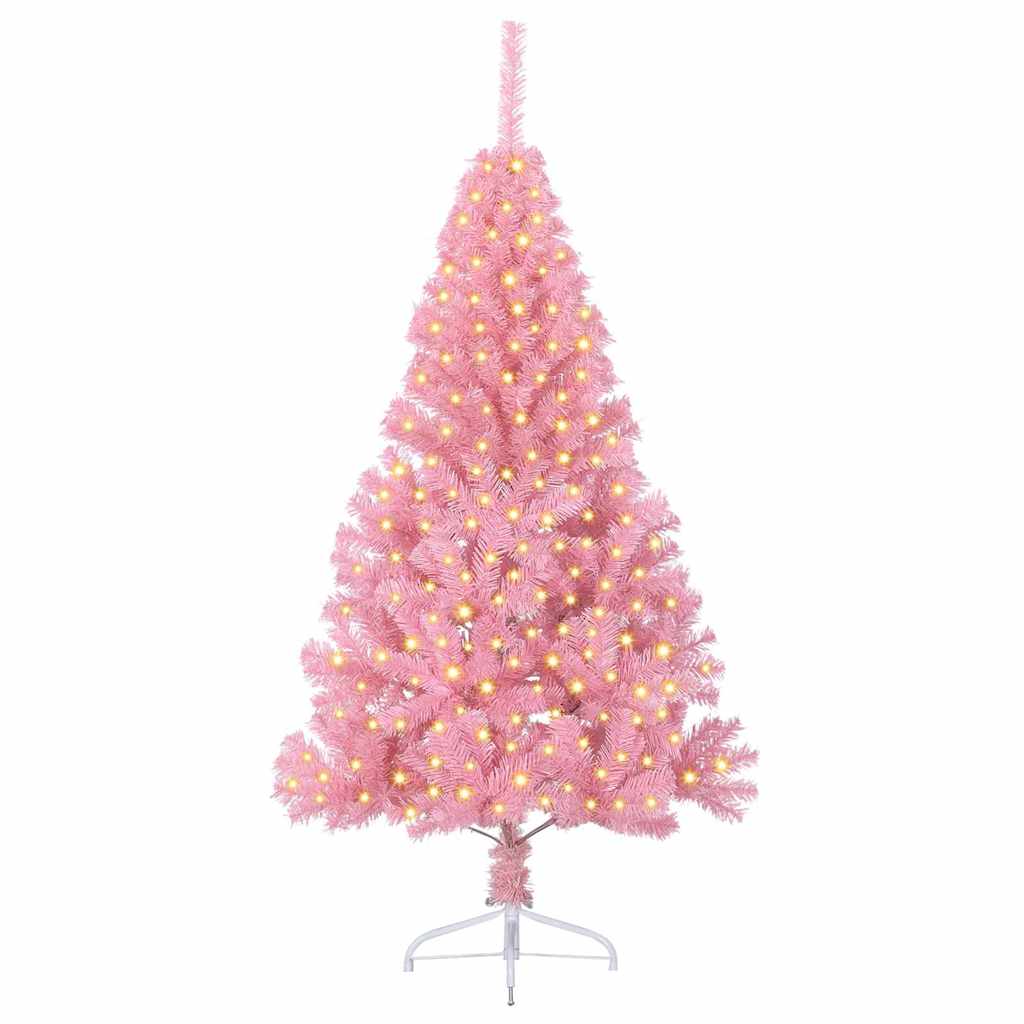 Vidaxl kunstmatig voorverlicht kerstboom met 300 led roze 180 cm pvc