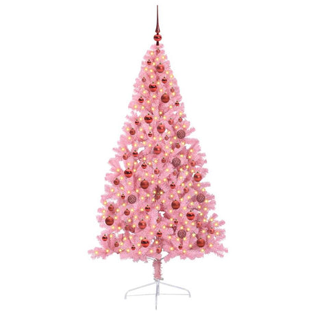 Vidaxl kunstmatig voorverlicht kerstboom met 300 led roze 180 cm pvc