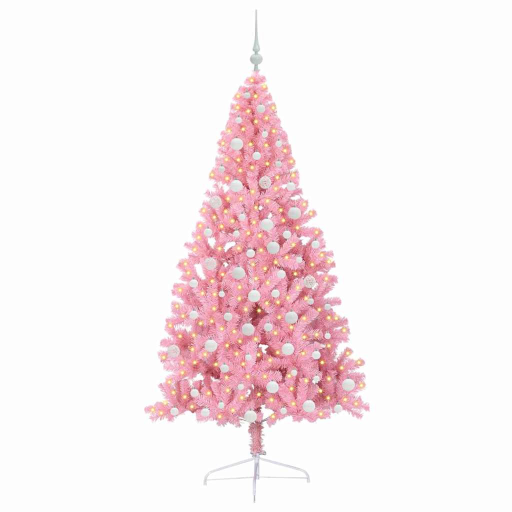 Vidaxl kunstmatig voorverlicht kerstboom met 300 led roze 180 cm pvc