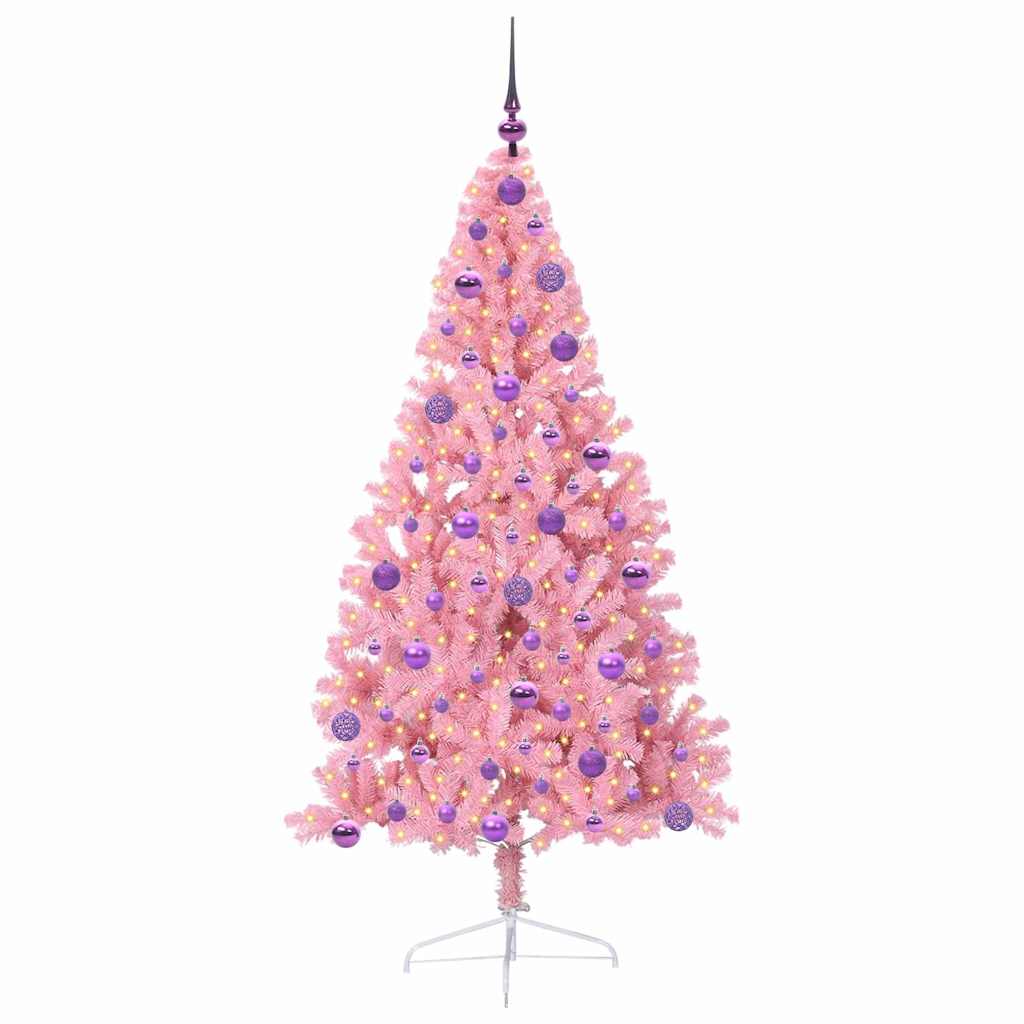 Vidaxl kunstmatig voorverlicht kerstboom met 300 led roze 180 cm pvc