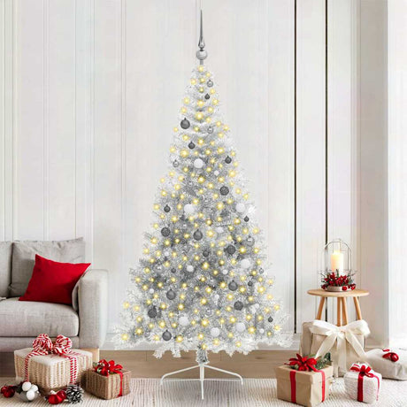 Vidaxl kunstmatig voorverlicht kerstboom met 300 led zilver 210 cm pet