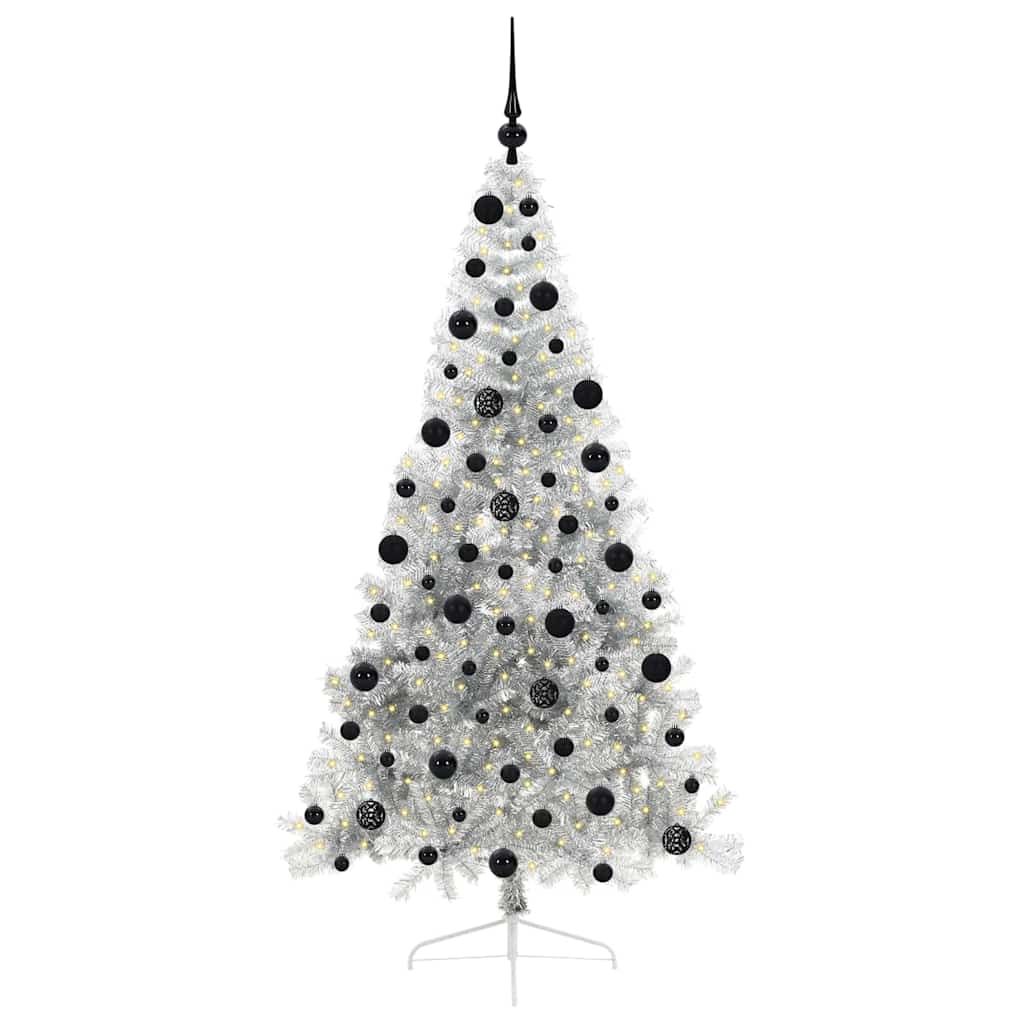 Vidaxl kunstmatig voorverlicht kerstboom met 300 led zilver 210 cm pet