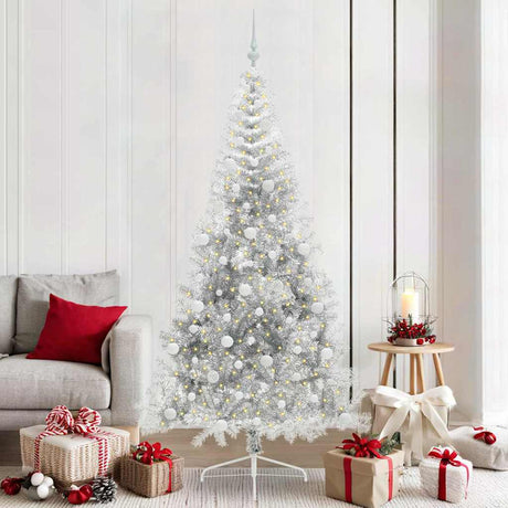Vidaxl kunstmatig voorverlicht kerstboom met 300 led zilver 210 cm pet