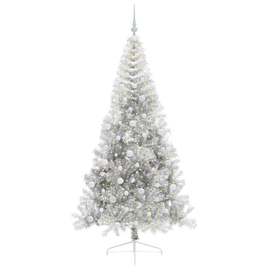 Vidaxl kunstmatig voorverlicht kerstboom met 300 led zilver 210 cm pet