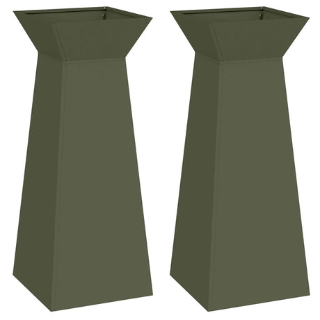 Vidaxl pilaar plantenbak 2 pcs olijfgroen 40 x 40 x 100 cm